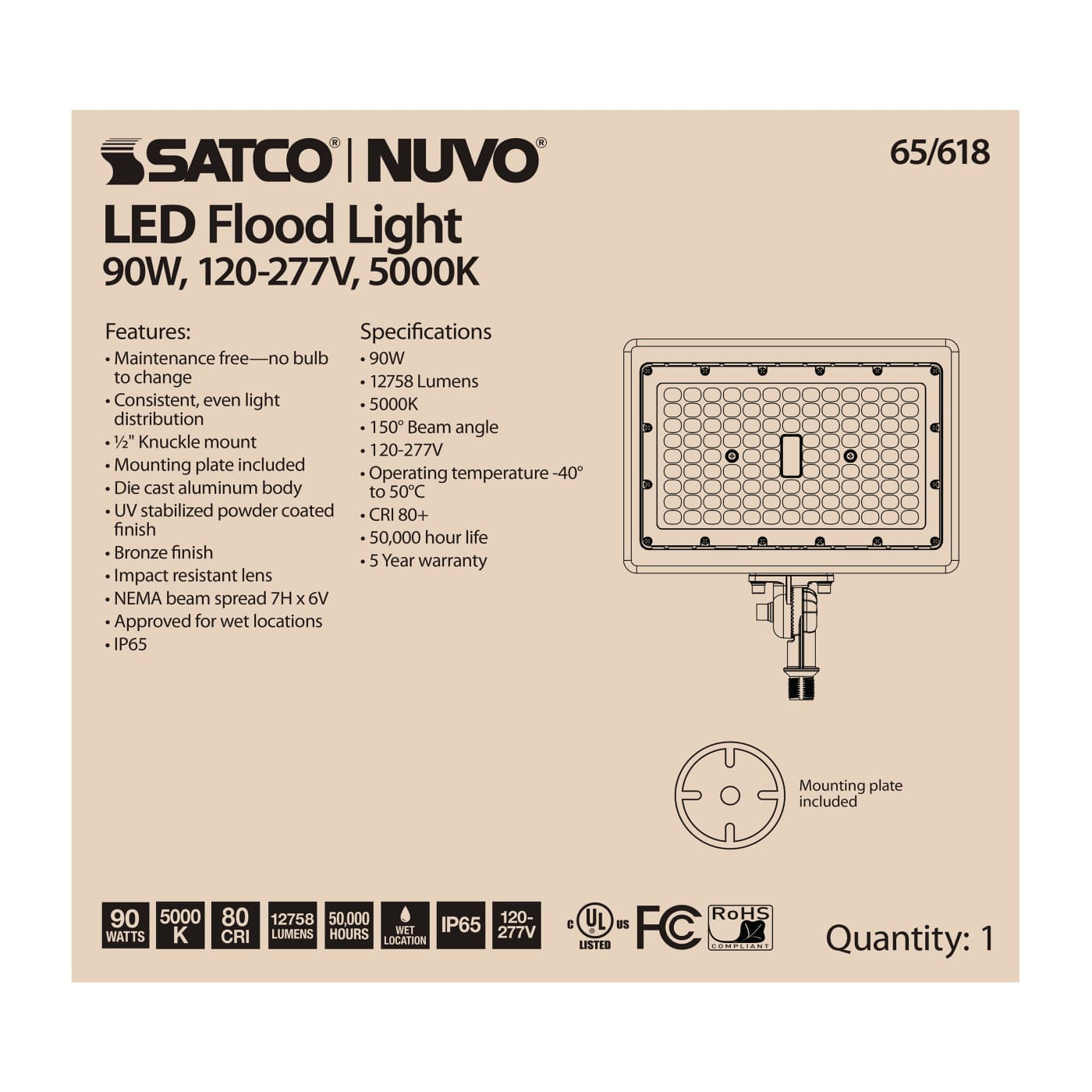 LED FLOOD 90W 5000K - 65-618