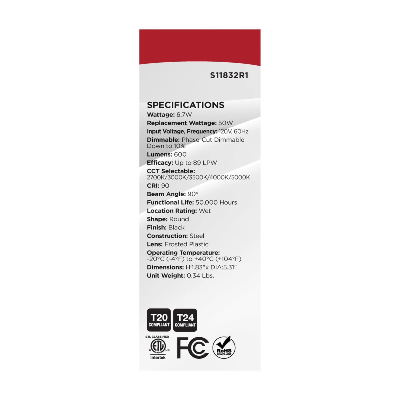 6.7WLED/DLR/4/CCT-SEL/RD/BL - S11832R1