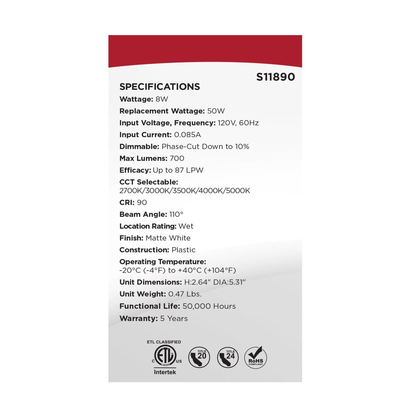 8WLED/DLR/4/CCT-SEL/WF/RND/WH - S11890