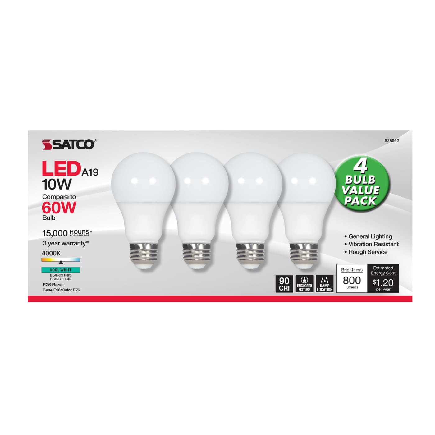 10A19/LED/940/120V/ND/4PK - S28562