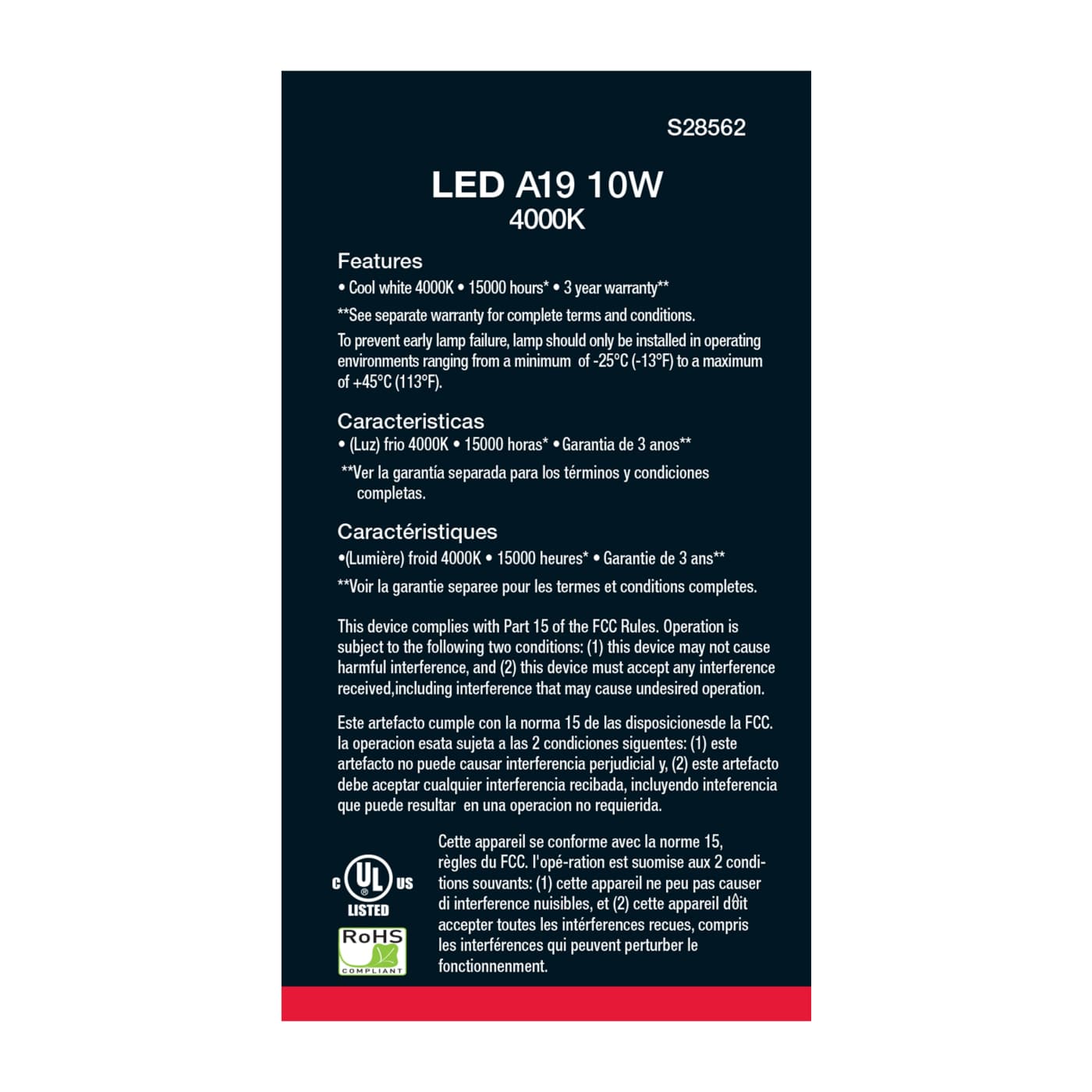 10A19/LED/940/120V/ND/4PK - S28562