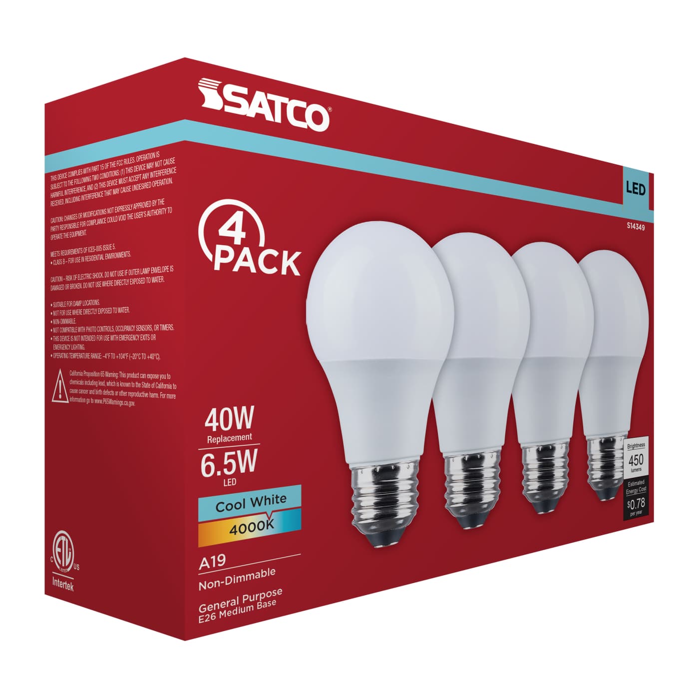 6.5A19L/940/E26/P/ND/4PK - S14349