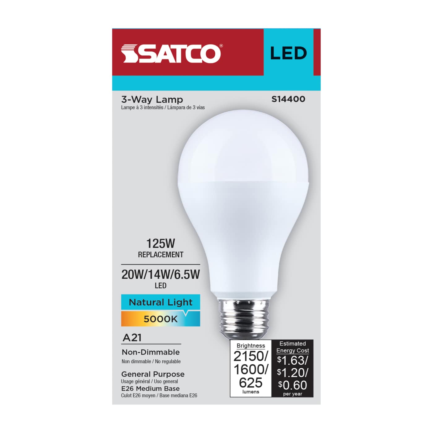 20A21/850/E26D/P/ND/3WAY/1PK - S14400
