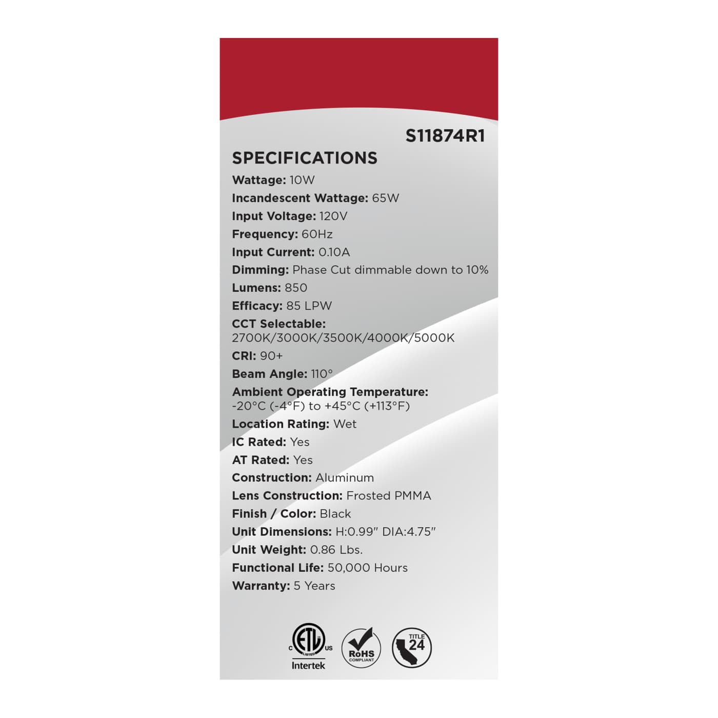 10WLED/DW/4/CCT-SEL/RND/RD/BK - S11874R1