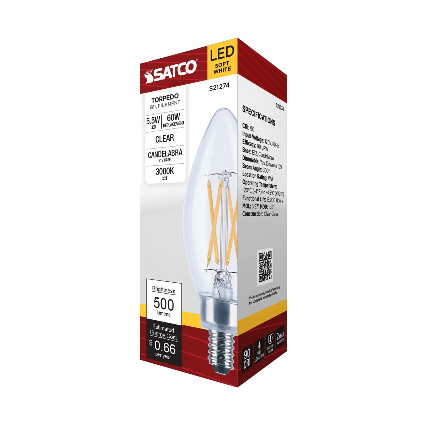 5.5B11/LED/930/CL/120V/E12 - S21274