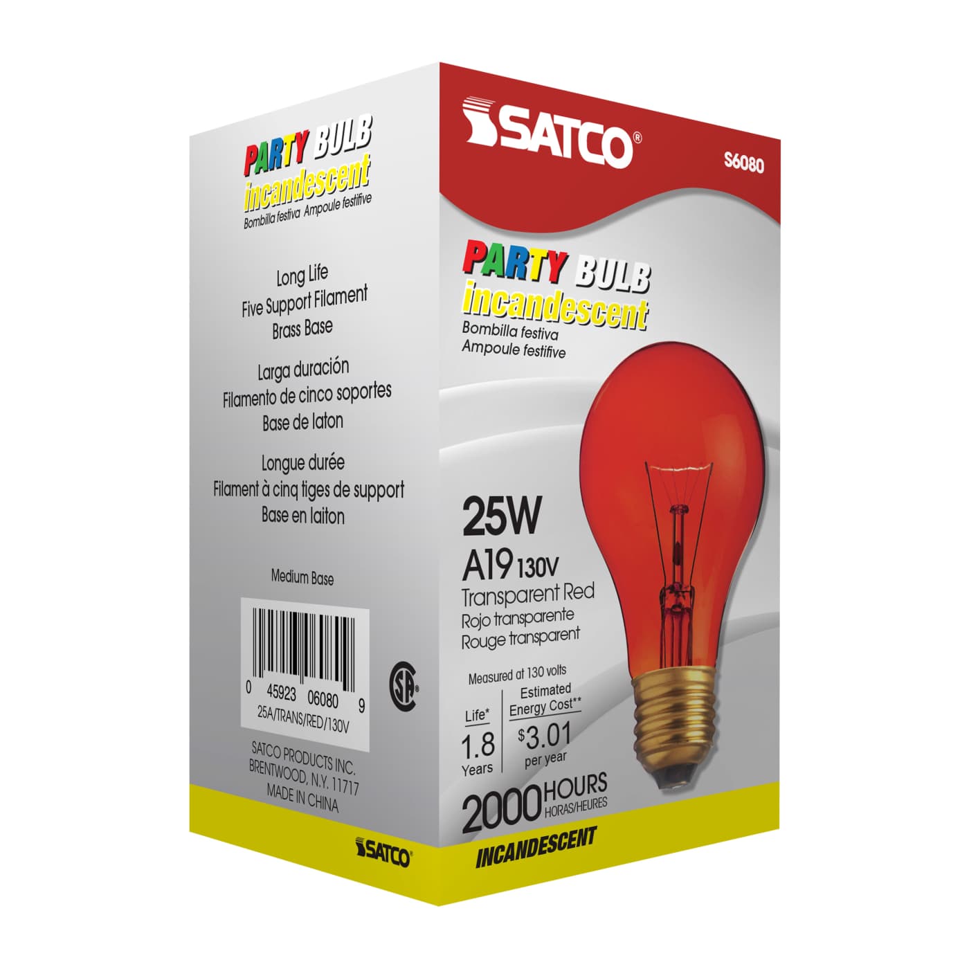 25W A19 TRANS. RED 130V - S6080