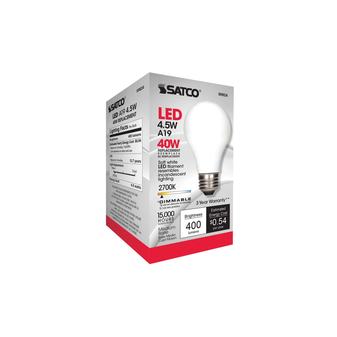 4.5A19/SW/LED/E26/27K/120V - S9824