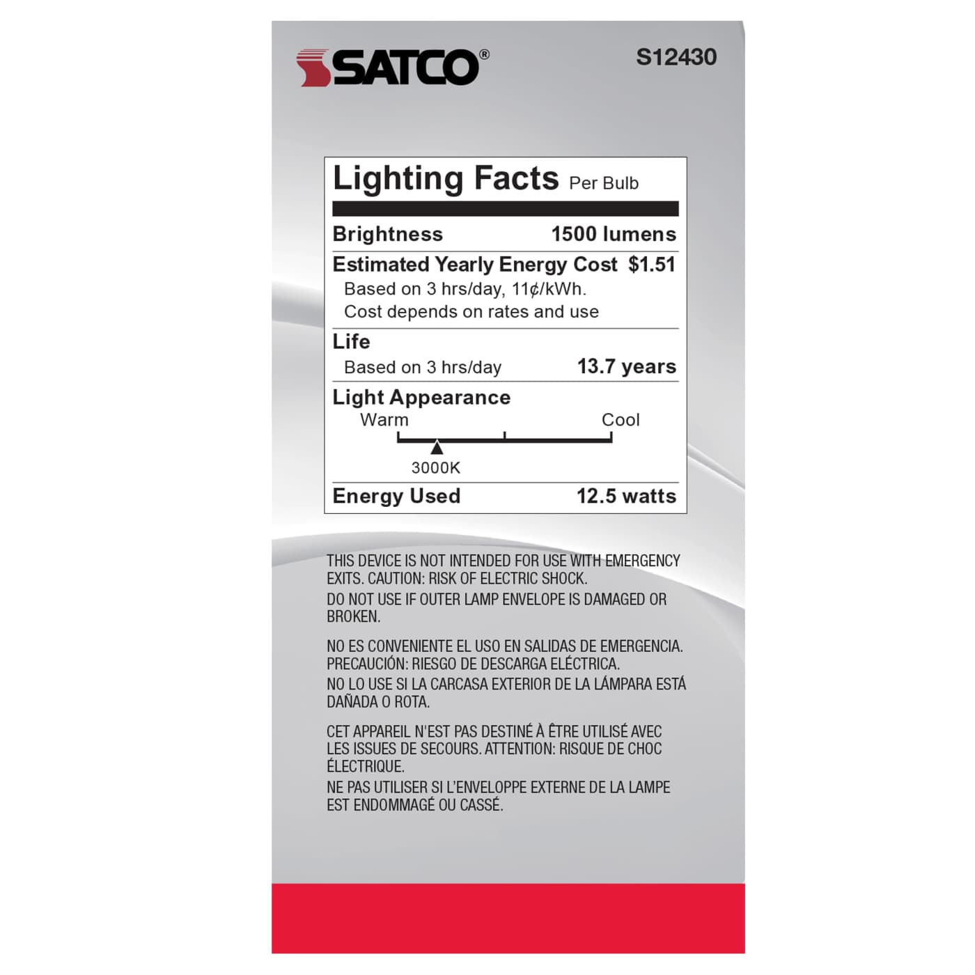 12.5A19/CL/LED/E26/930/120V - S12430