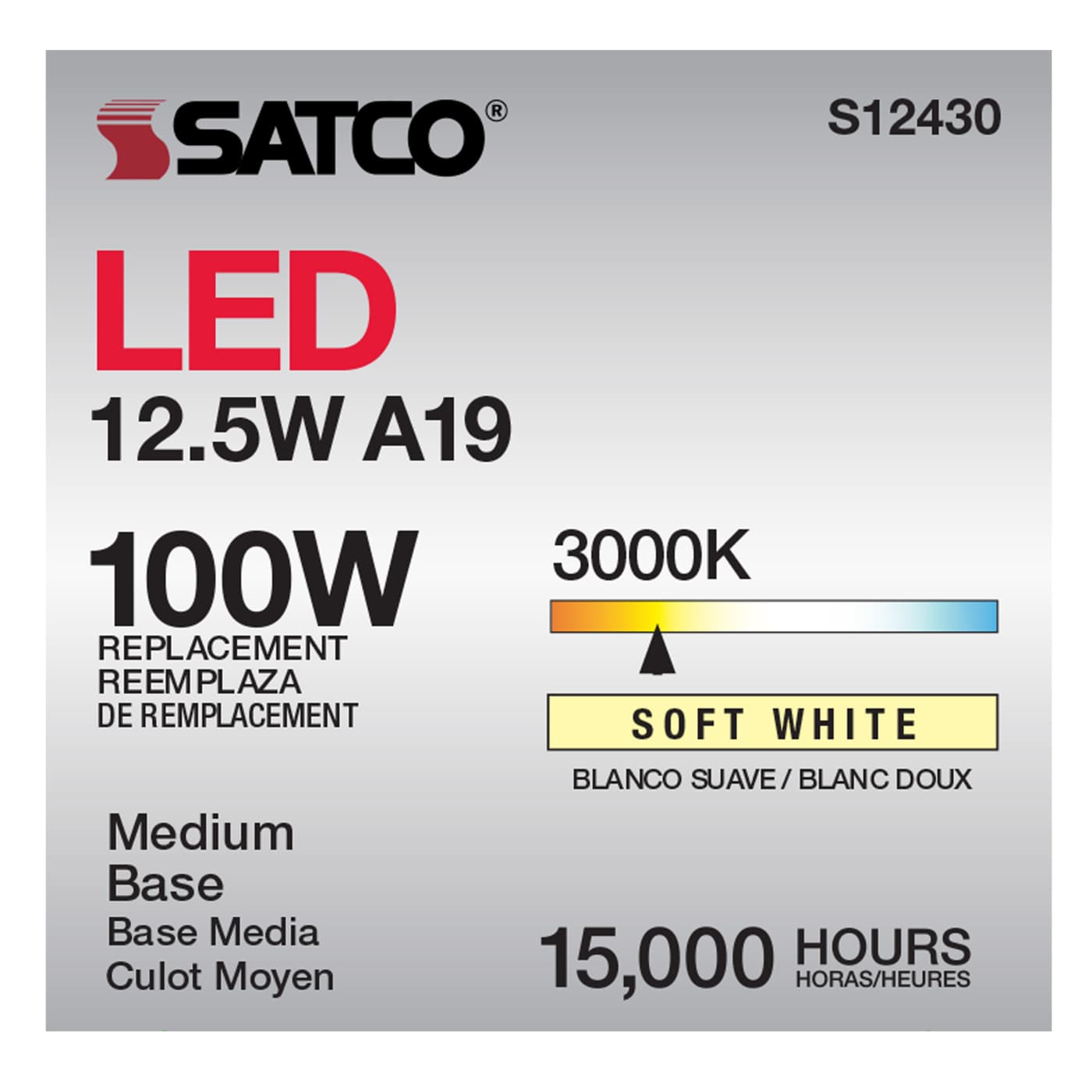 12.5A19/CL/LED/E26/930/120V - S12430