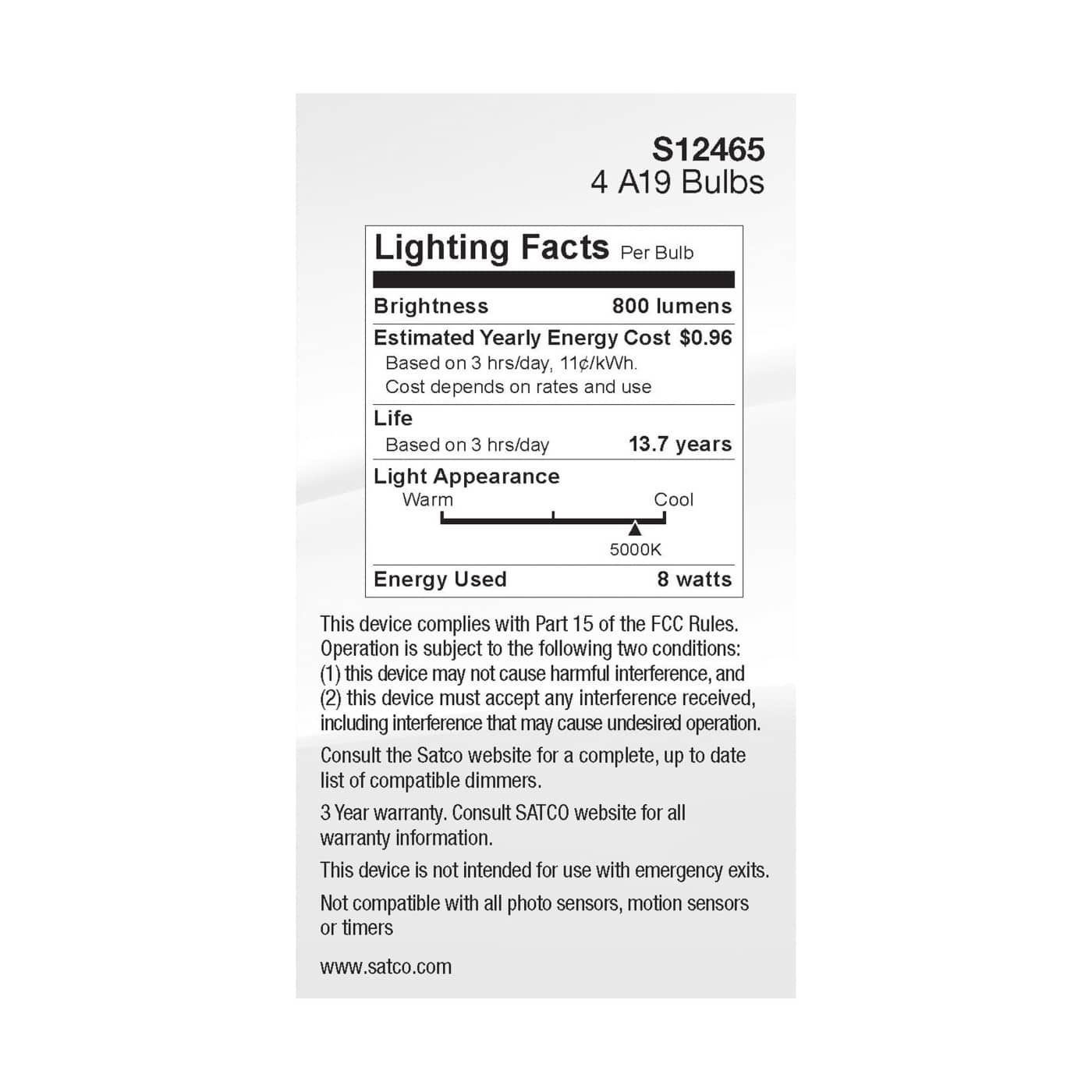 8A19/CL/LED/E26/950/4PK/120V - S12465
