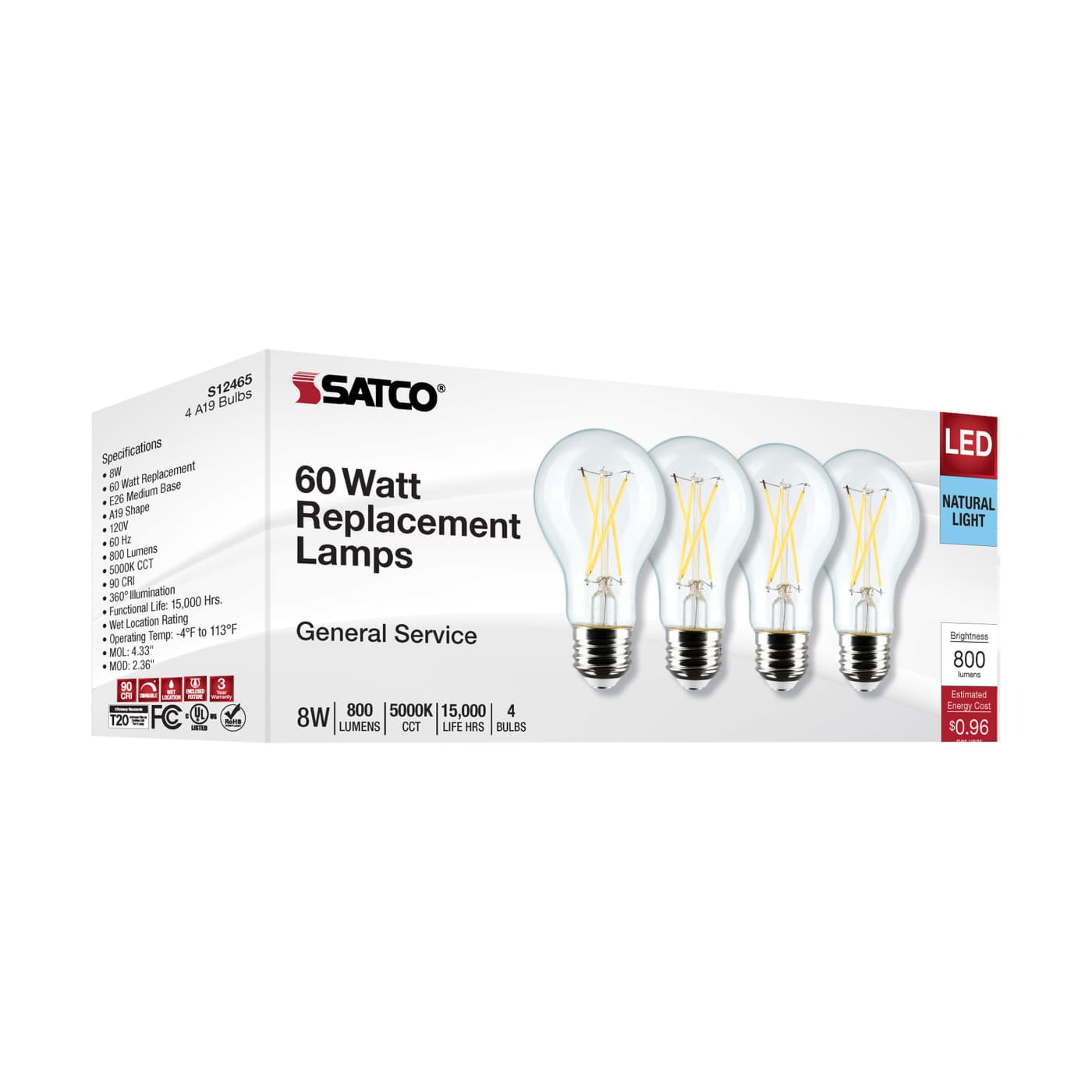 8A19/CL/LED/E26/950/4PK/120V - S12465