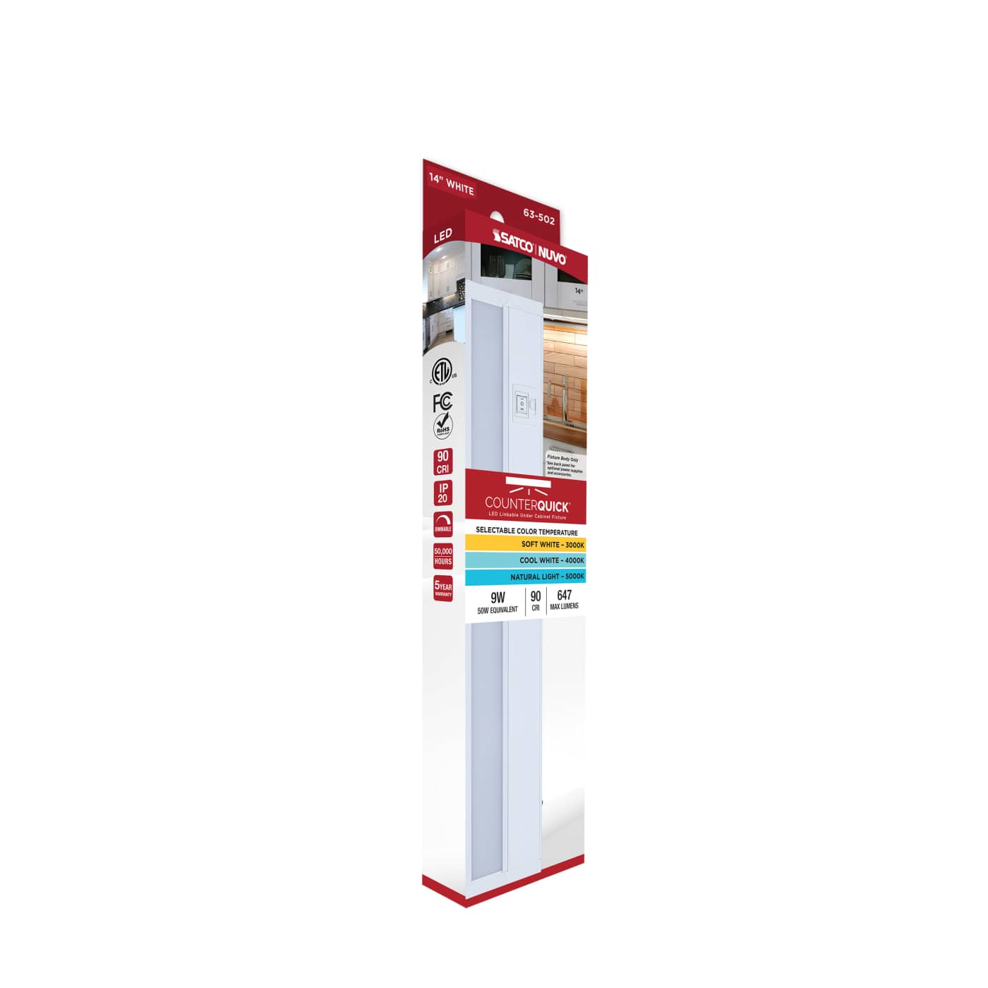 UNDER CAB LED 3CCT 14" - WH - 63-502