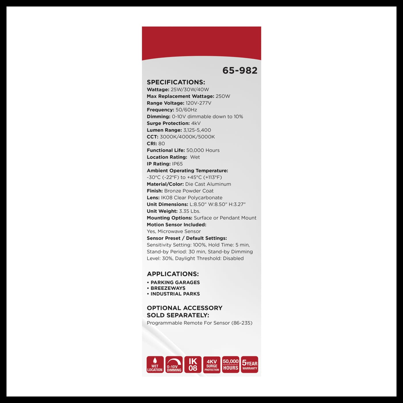 8.5" LED CANOPY W/SENSOR - 65-982