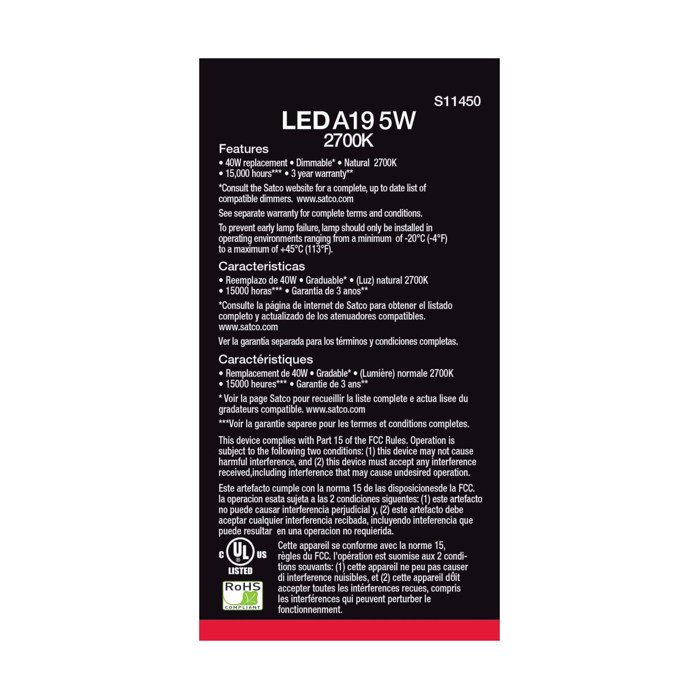 5A19/LED/827/120V/D/4PK - S11450