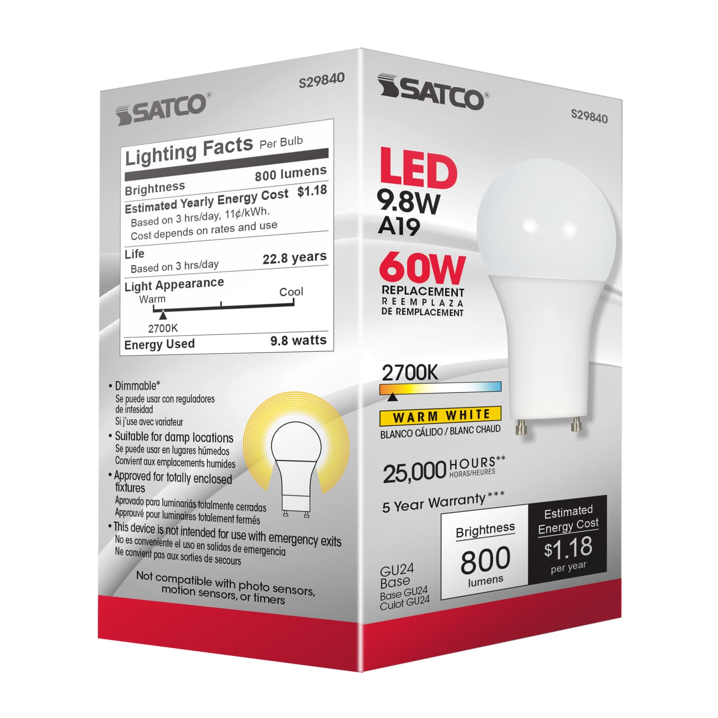 9.8A19/OMNI/220/LED/27K/GU24 - S29840