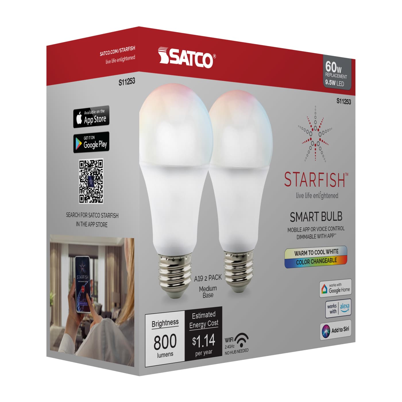 9.5A19/LED/RGB/TW/SF/2PK - S11253