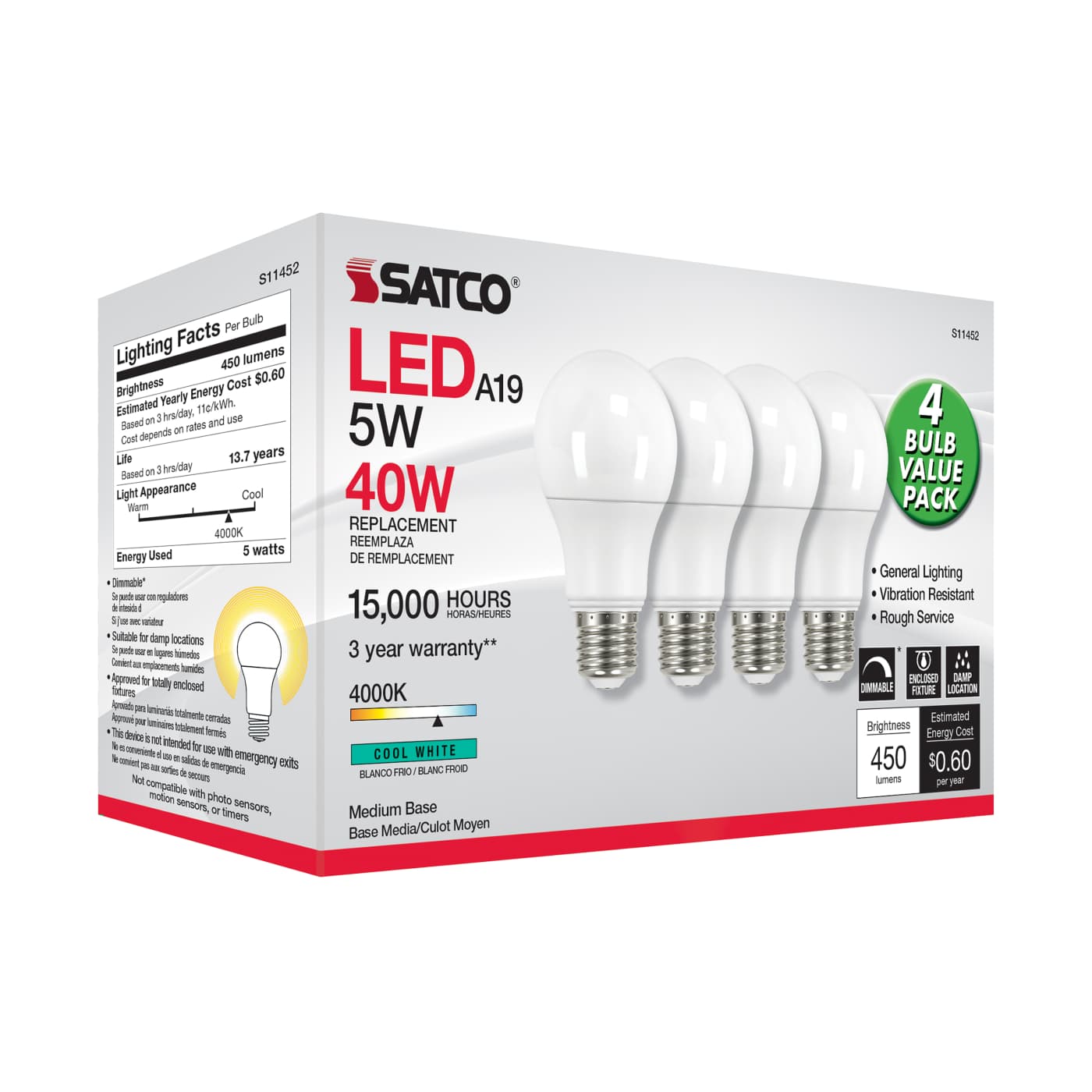 5A19/LED/840/120V/D/4PK - S11452