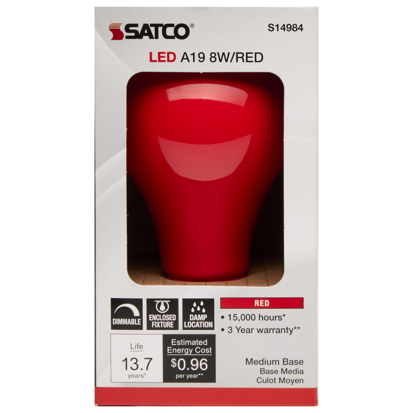 8A19/RED/LED/E26/120V - S14984