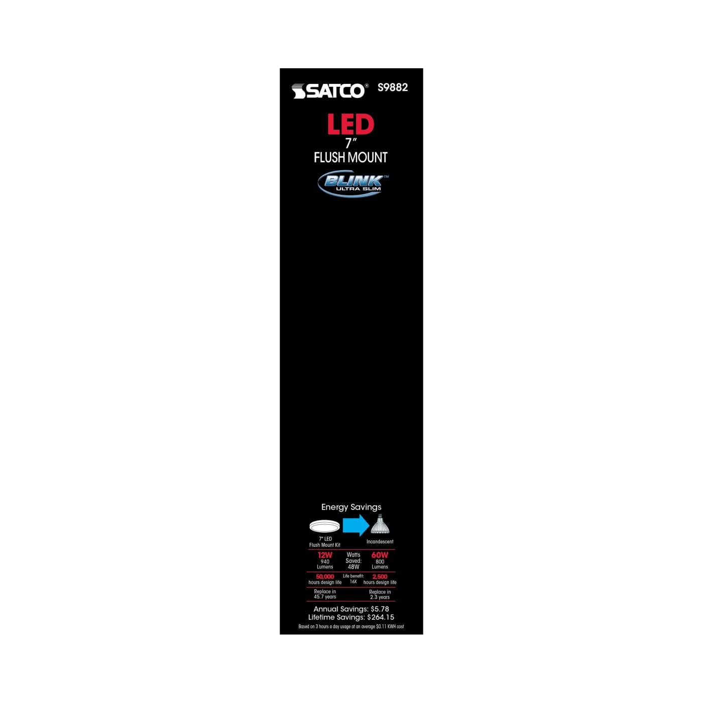 12W/LED/7"FLUSH/3K/WH/SL - S9882