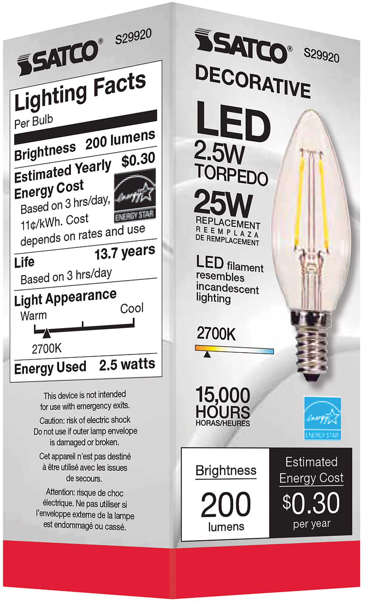 2.5W CTC/LED/27K/CL/120V - S29920