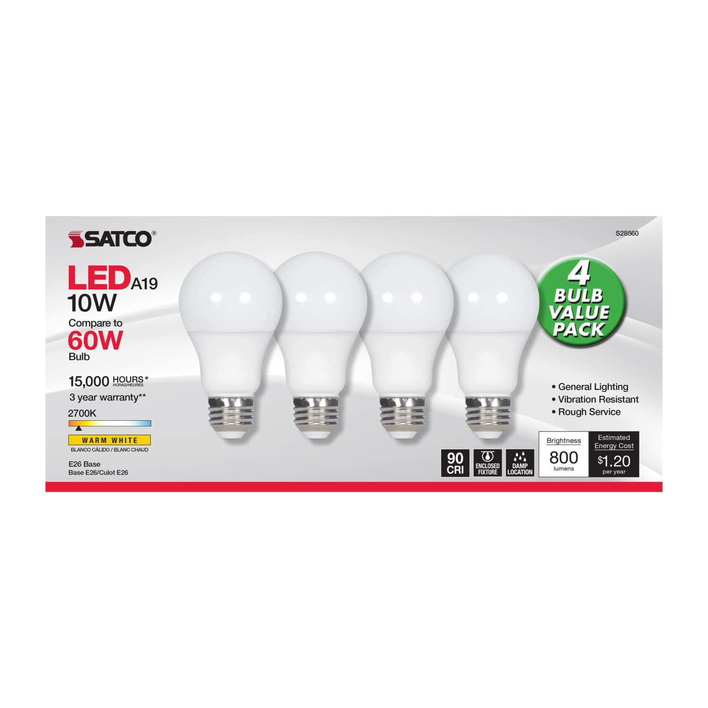 10A19/LED/927/120V/ND/4PK - S28560