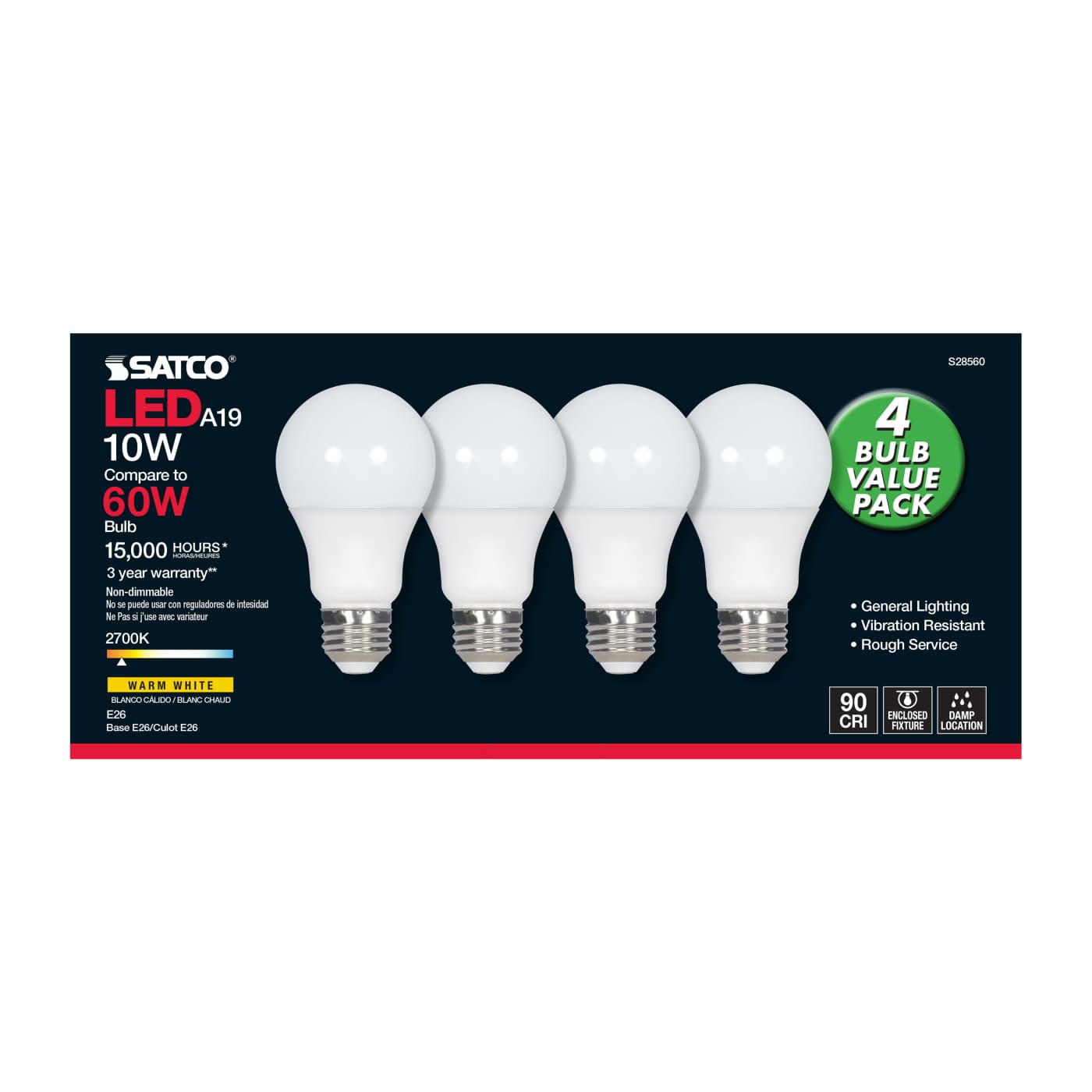 10A19/LED/927/120V/ND/4PK - S28560