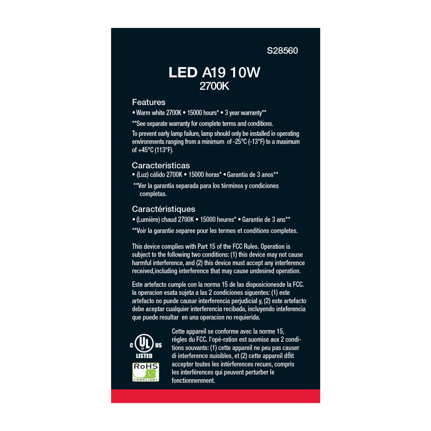 10A19/LED/927/120V/ND/4PK - S28560