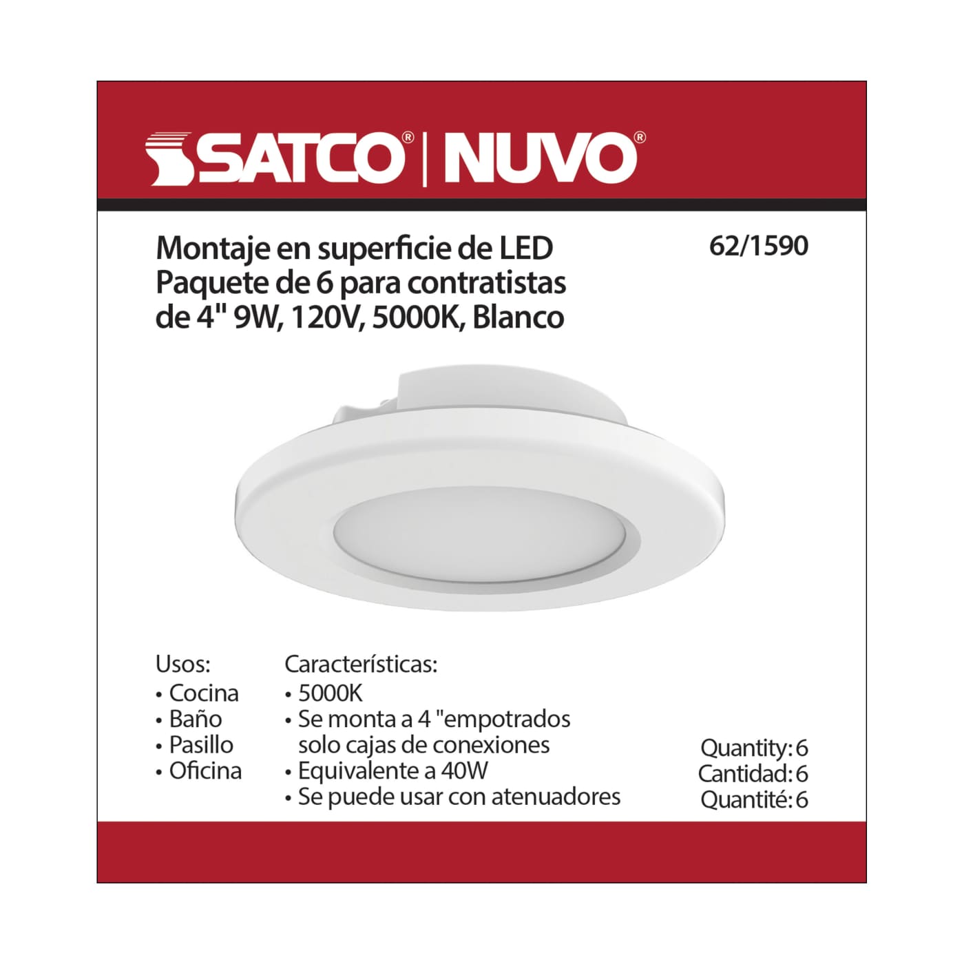 6PK 4"LED SURFACE MOUNT WHITE - 62-1590
