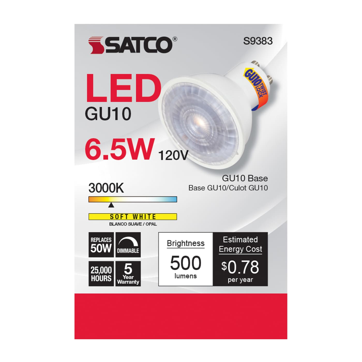 6.5MR16/LED/40'/30K/120V/GU10 - S9383