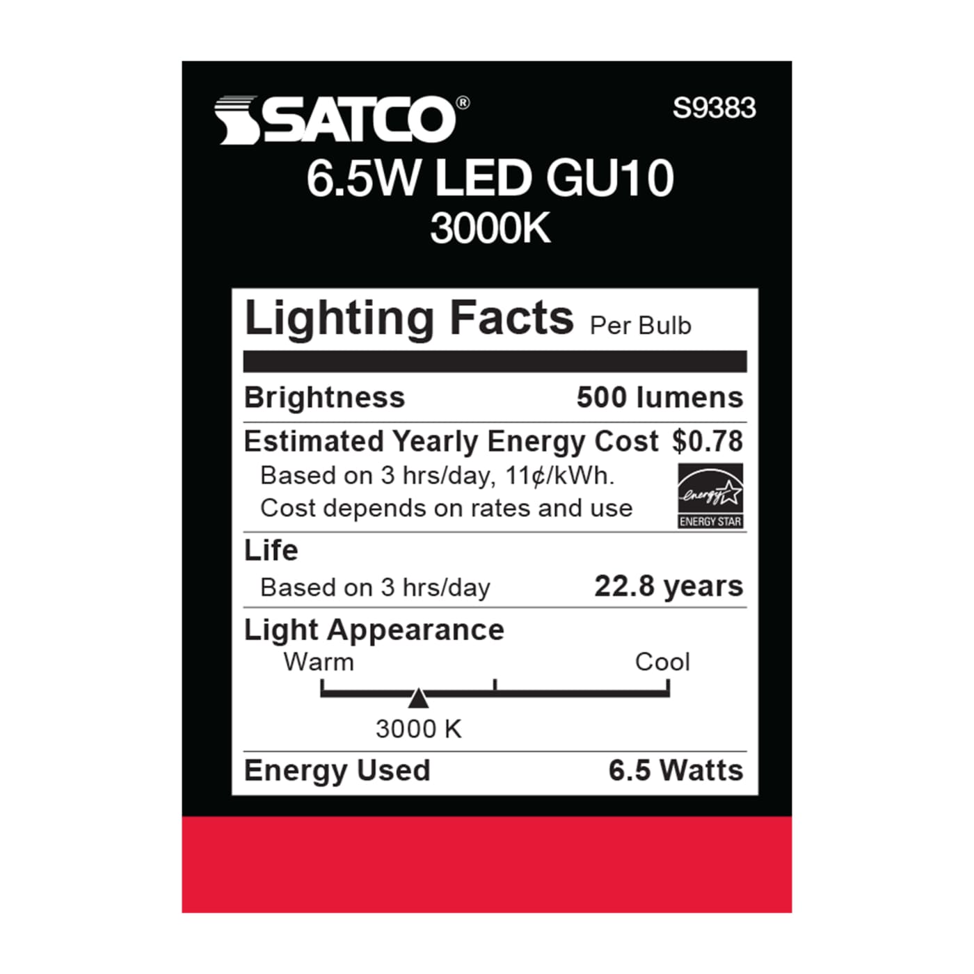 6.5MR16/LED/40'/30K/120V/GU10 - S9383
