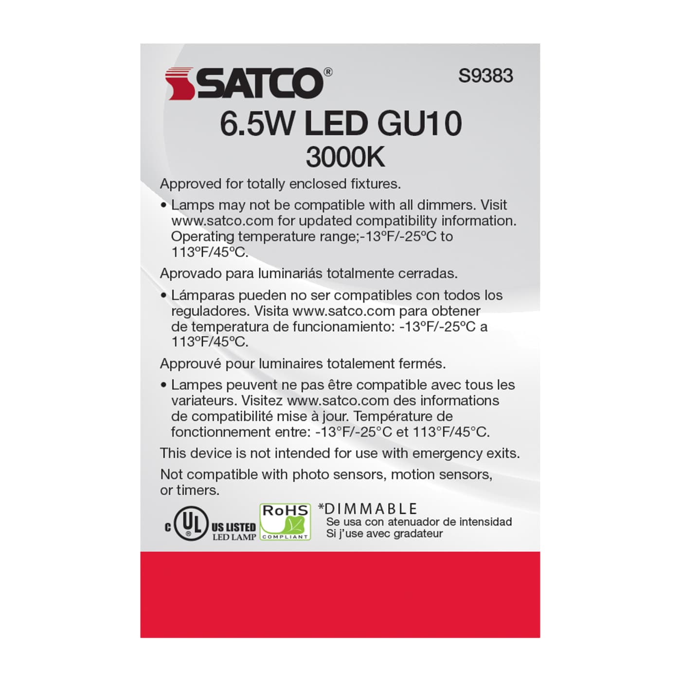 6.5MR16/LED/40'/30K/120V/GU10 - S9383