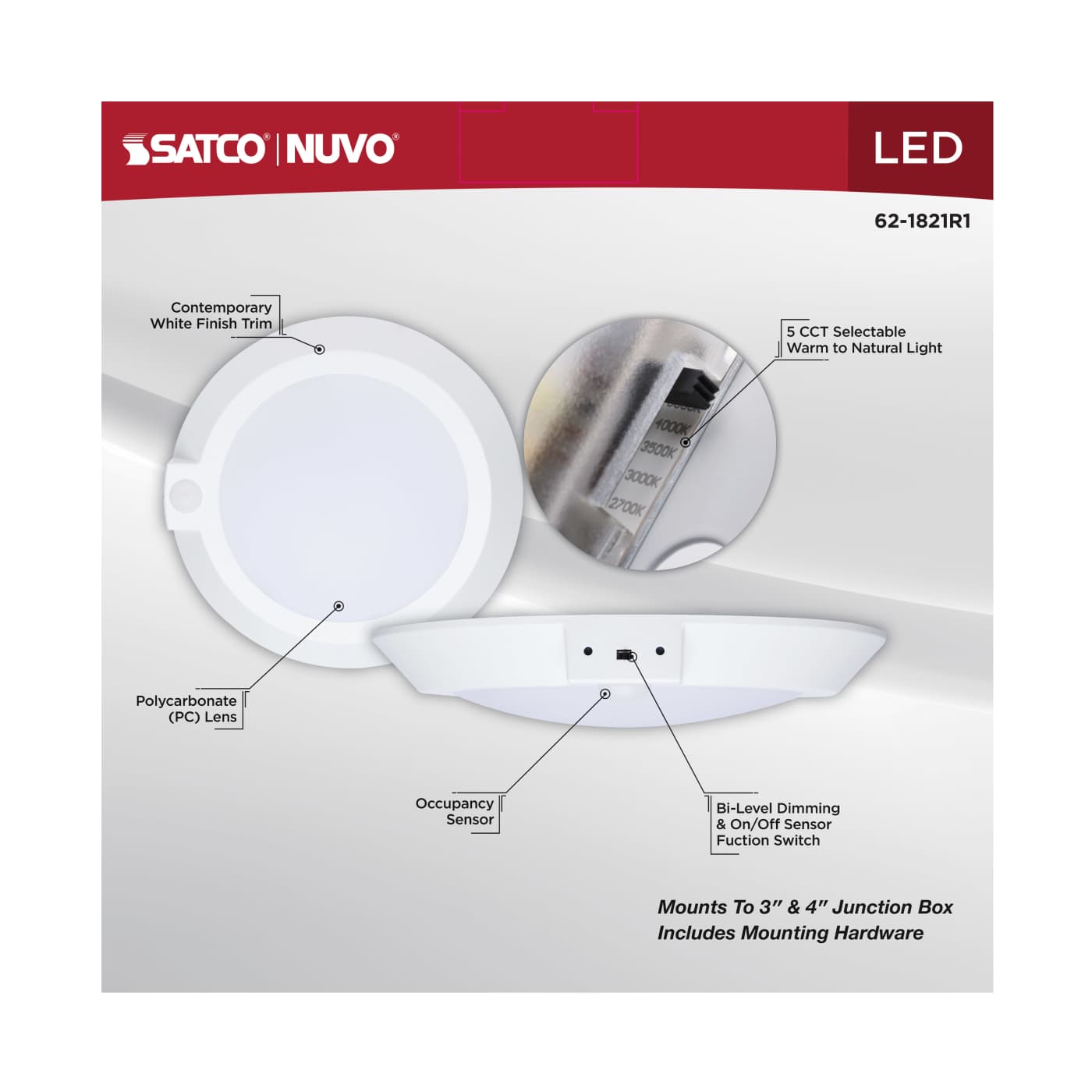 10" LED DISK LIGHT W/ OCC WHIT - 62-1821R1