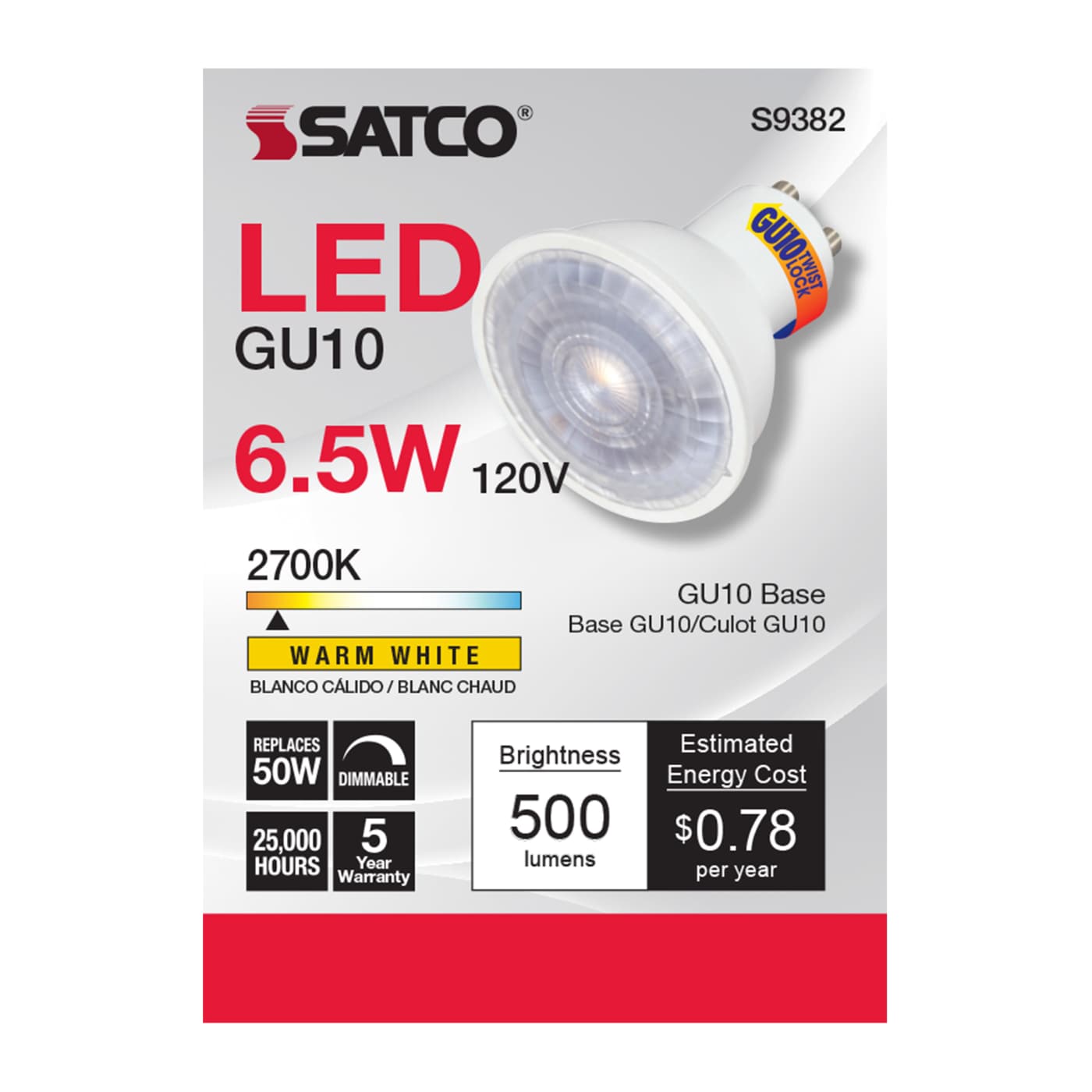6.5MR16/LED/40'/27K/120V/GU10 - S9382