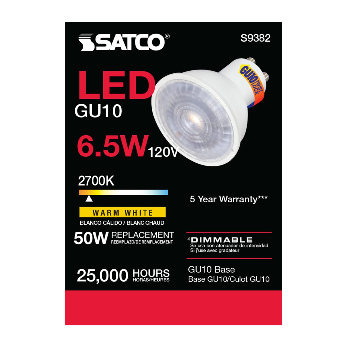 6.5MR16/LED/40'/27K/120V/GU10 - S9382
