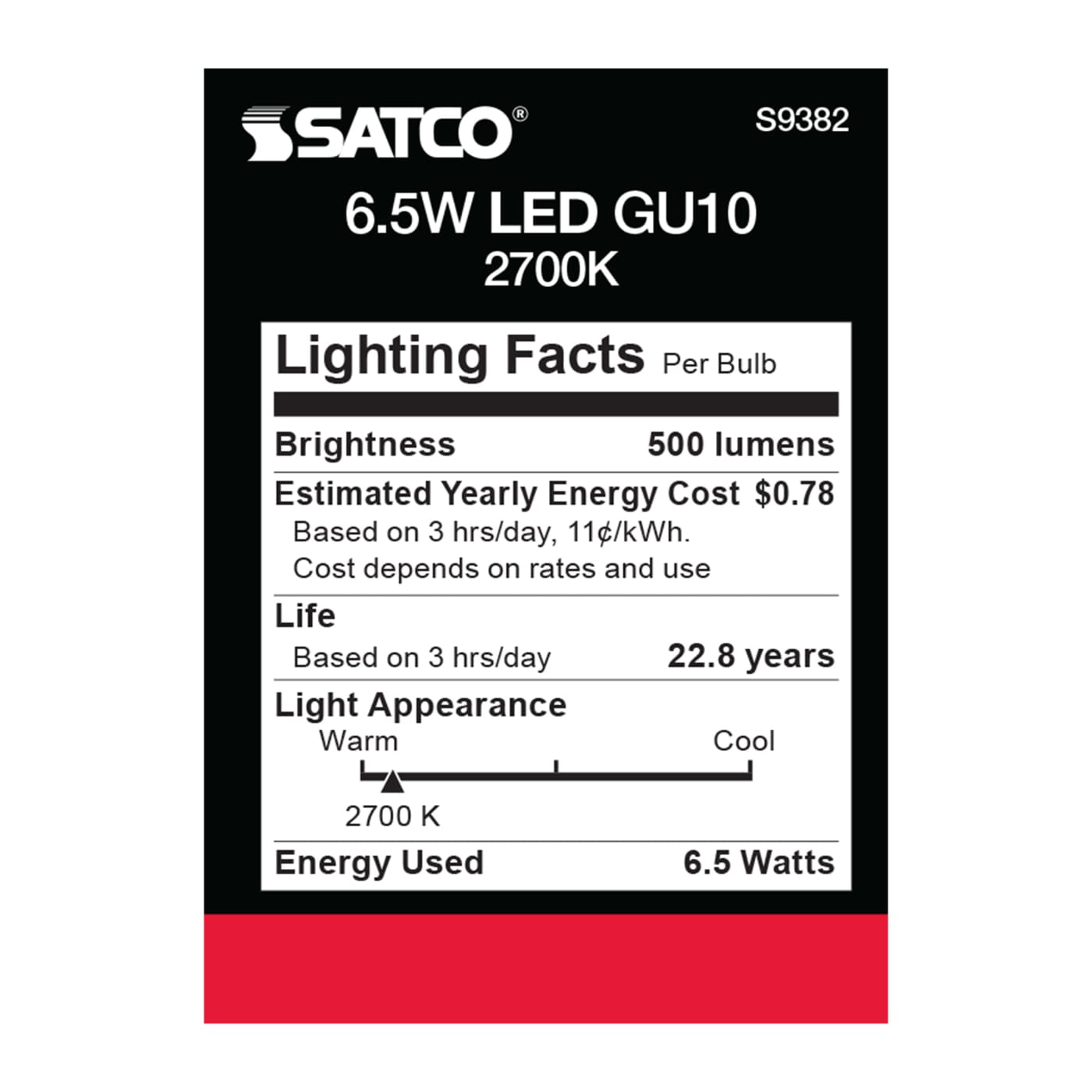 6.5MR16/LED/40'/27K/120V/GU10 - S9382