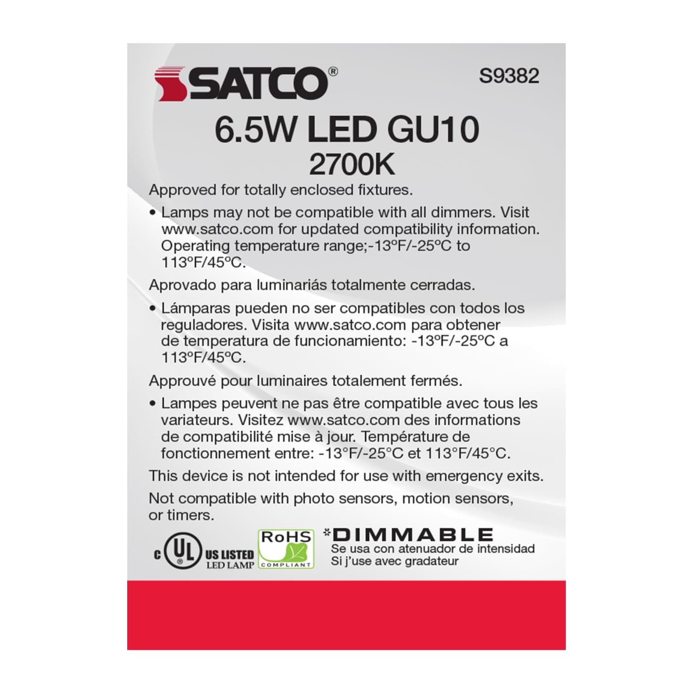 6.5MR16/LED/40'/27K/120V/GU10 - S9382