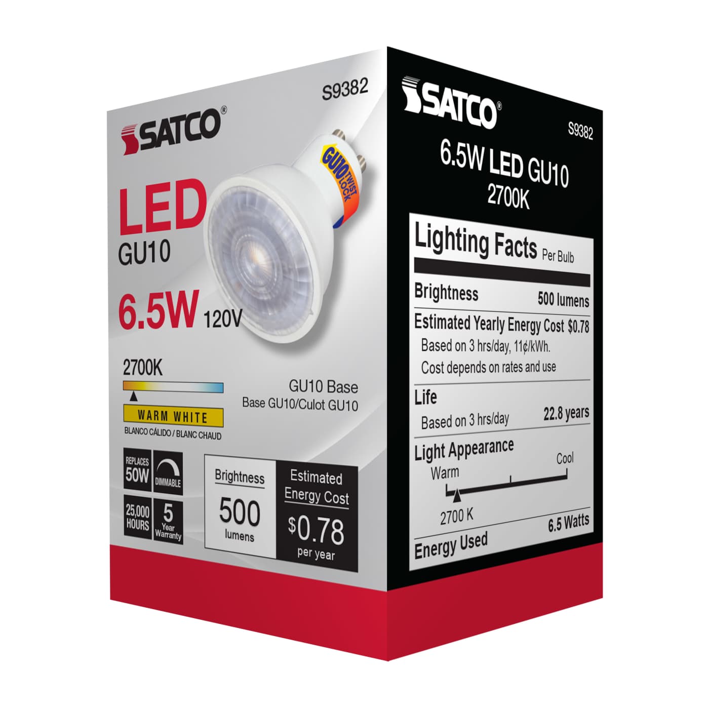 6.5MR16/LED/40'/27K/120V/GU10 - S9382