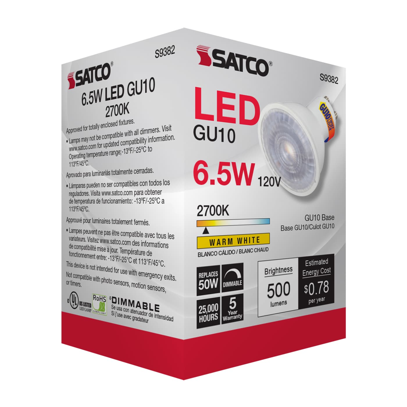 6.5MR16/LED/40'/27K/120V/GU10 - S9382
