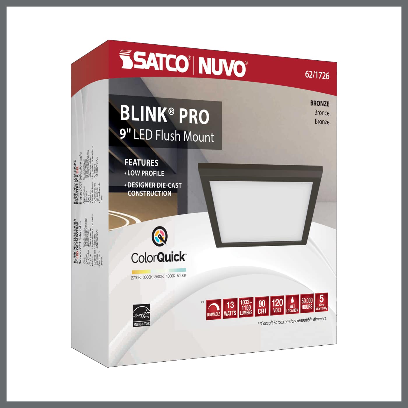 BLINK 13W LED 9" SQ BRONZE - 62-1726