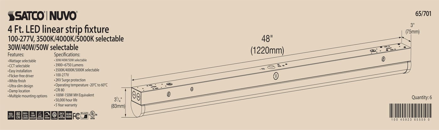 4' LINEAR STRIP WHITE FINISH - 65-701