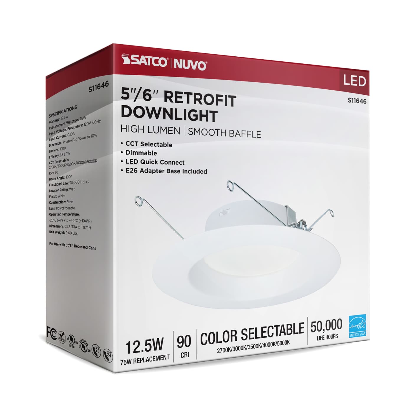 12.5WLED/DLR/5-6/CCT-SEL/RD/WH - S11646