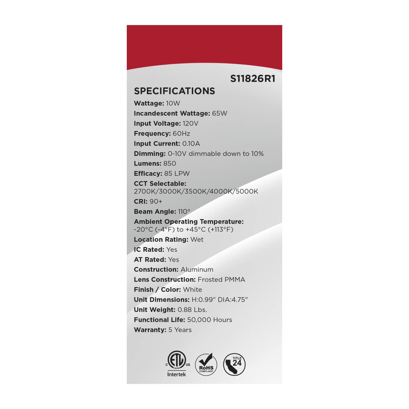 10WLED/DW/EL/4/CCT-SEL/RND/RD - S11826R1