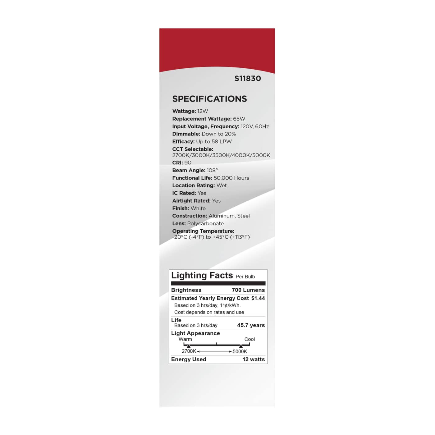 12WLED/DW/EL/6/CCT-SEL/SQ/RD - S11830