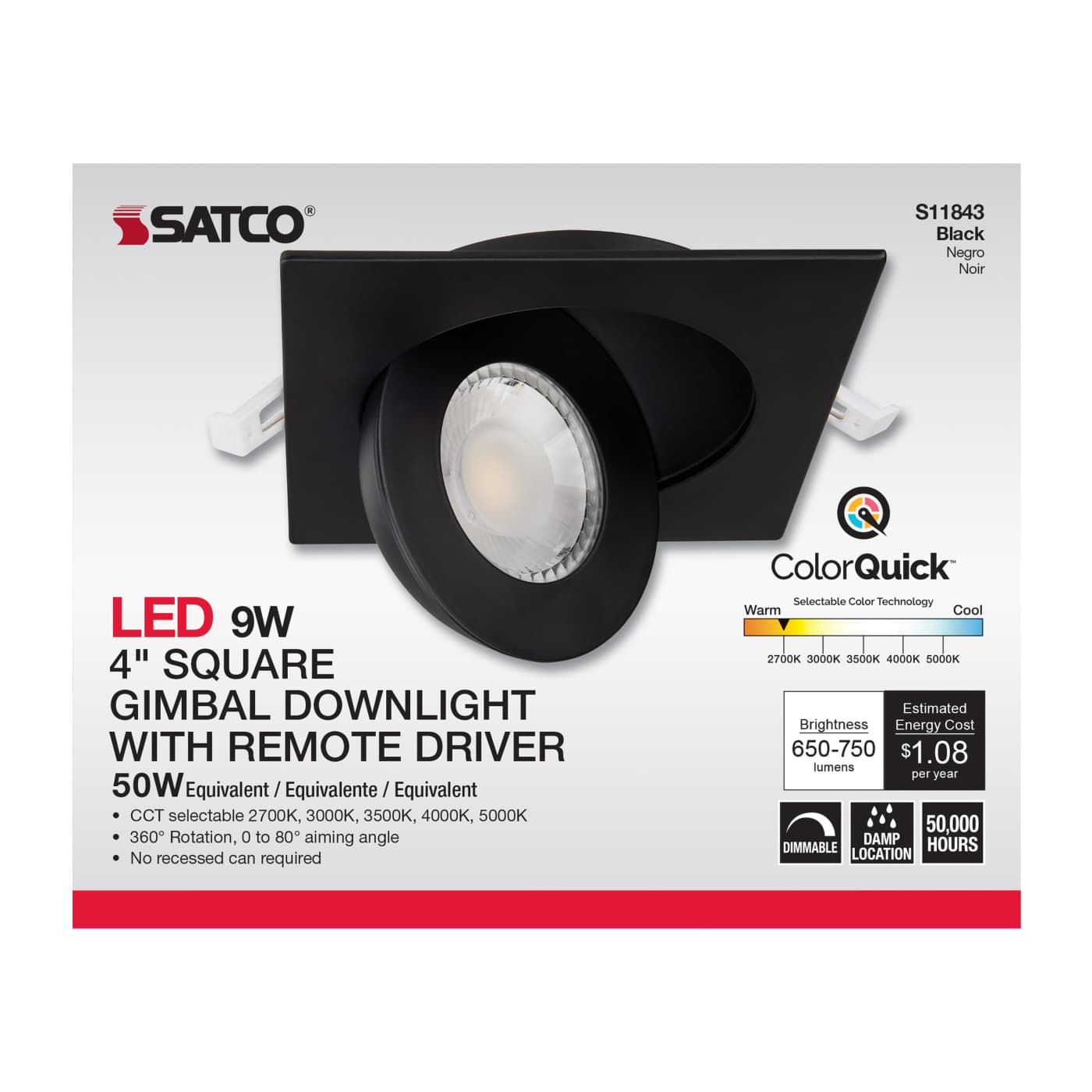 9WLED/GBL/4/CCT/SQ/BLK - S11843