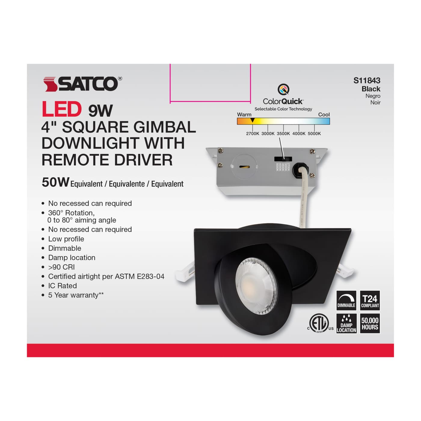 9WLED/GBL/4/CCT/SQ/BLK - S11843