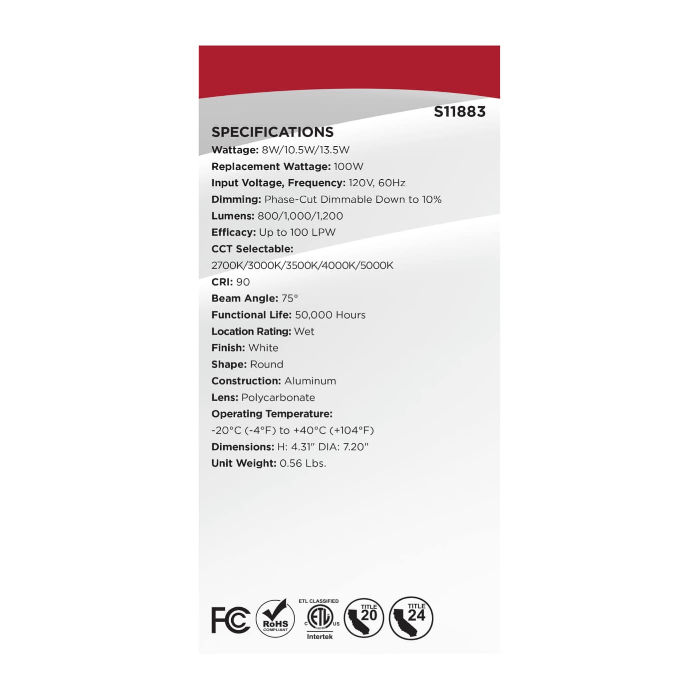 13.5WLED/DLR/5-6/WS/5CCT/RD/DB - S11883