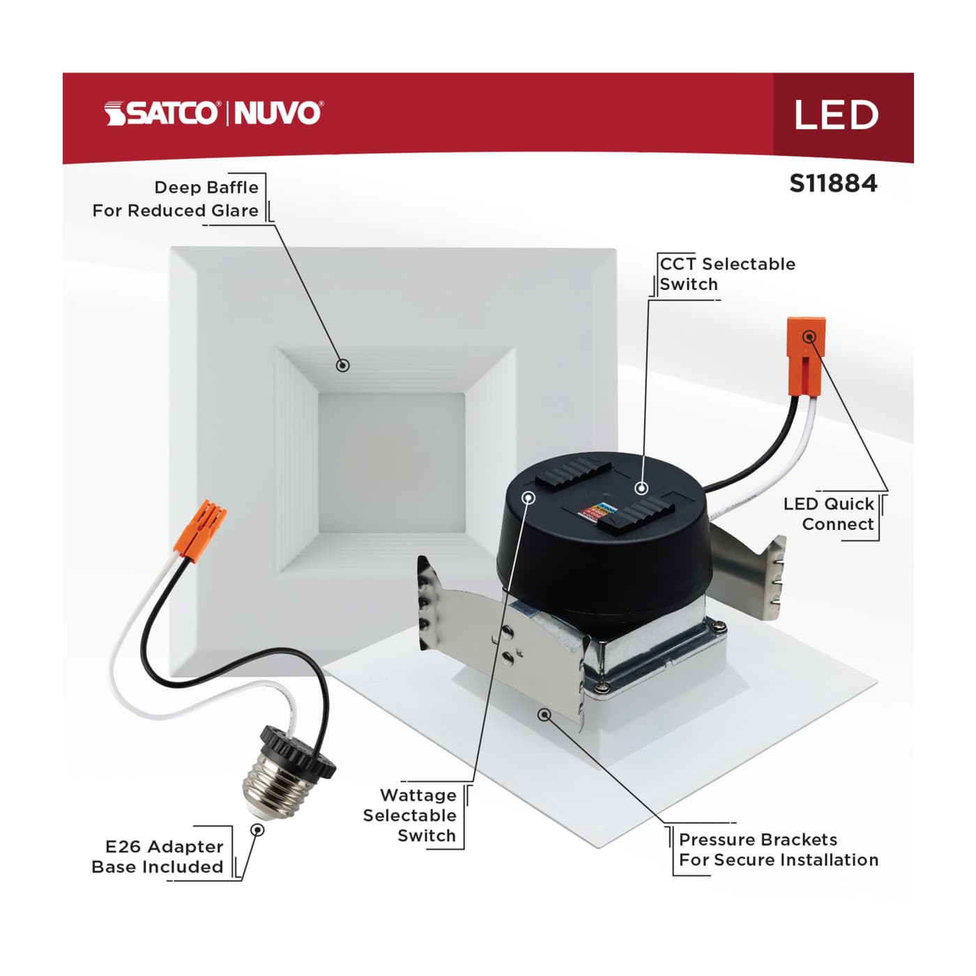 9.5WLED/DLR/4/WS/5CCT/SQ/DB - S11884