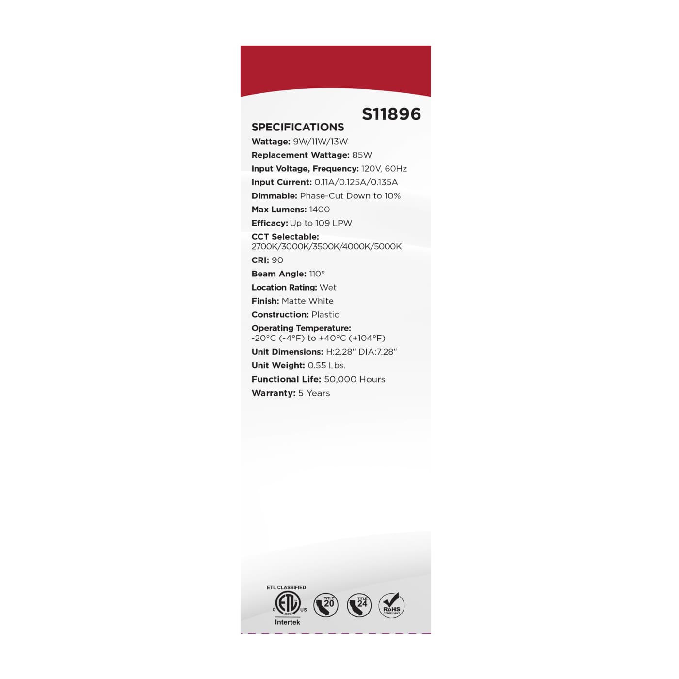 13WLED/DLR/6/FS/WF/RND/WH - S11896
