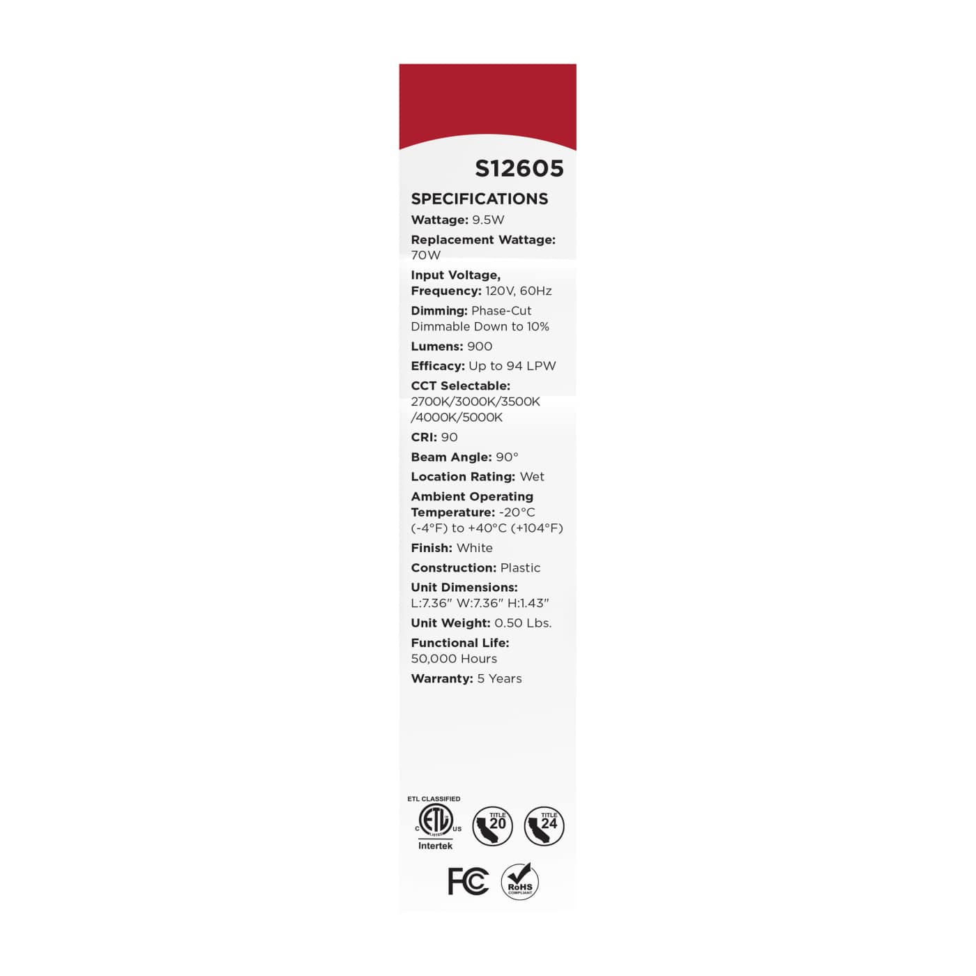 10WLED/DLR/5-6/5CCT/E/SQ/WH - S12605