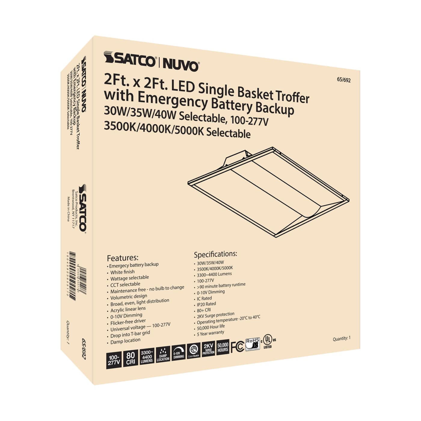 2X2 EM SINGLE BASKET TROFFER - 65-692